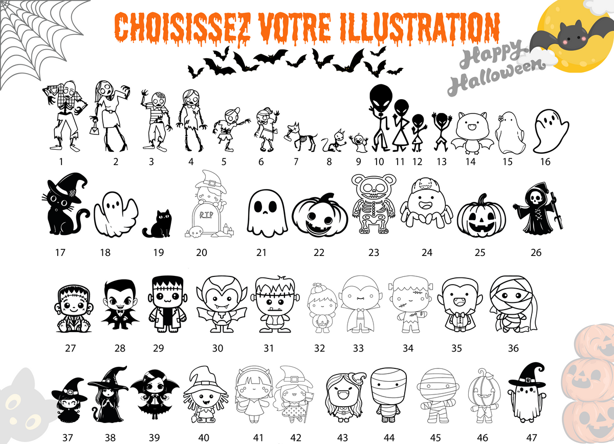 Illustrations Halloween numérotées à choisir