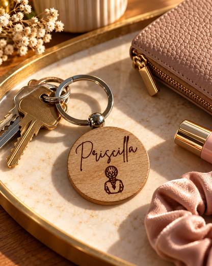 Porte-clés rond en bois gravé personnalisé – photo 3