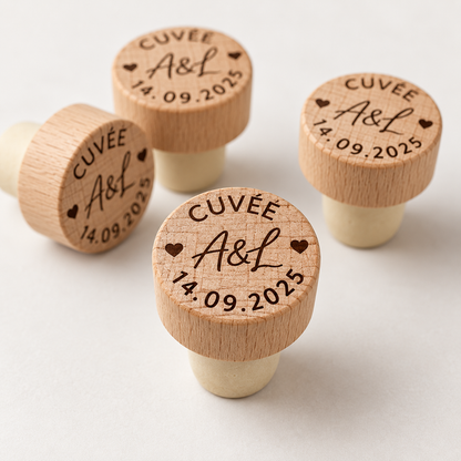 Bouchon de bouteille mariage gravé prénoms et date – photo 1