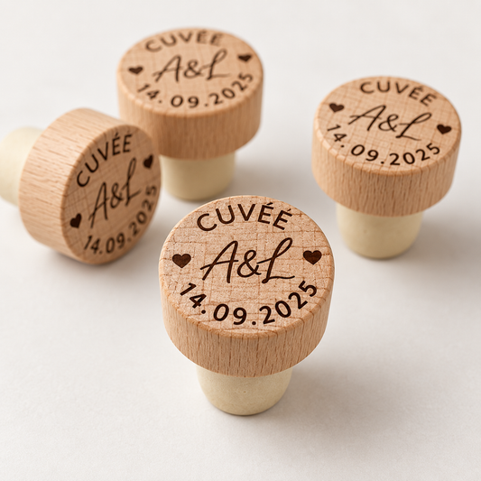 Bouchon de bouteille mariage gravé prénoms et date – photo 1