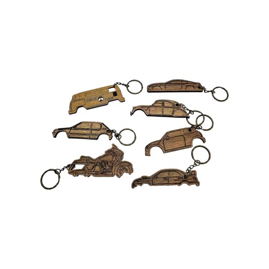 Porte-clés en bois découpé – Véhicules & motifs