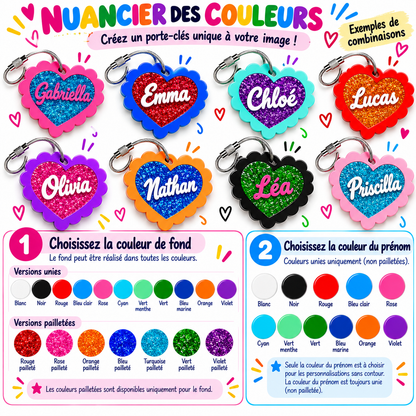 Étiquette de sac cœur pailleté avec prénom – photo 2