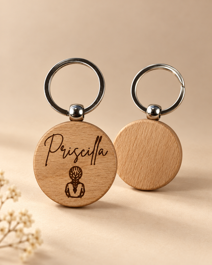 Porte-clés rond en bois gravé personnalisé – photo 2