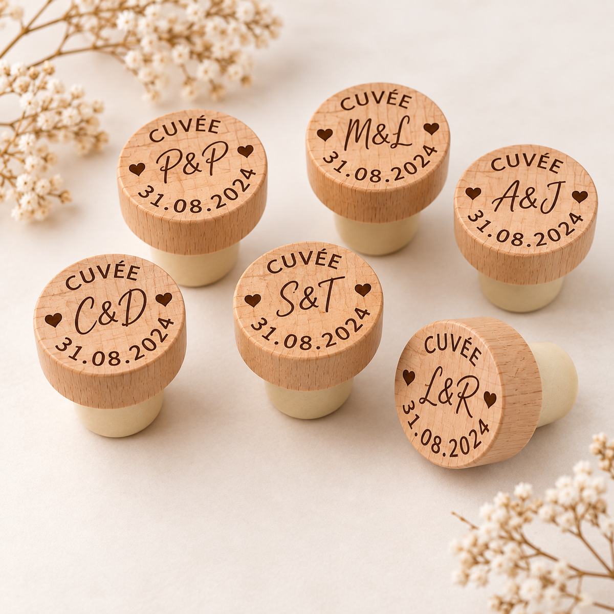 Bouchon de bouteille mariage gravé prénoms et date – photo 3
