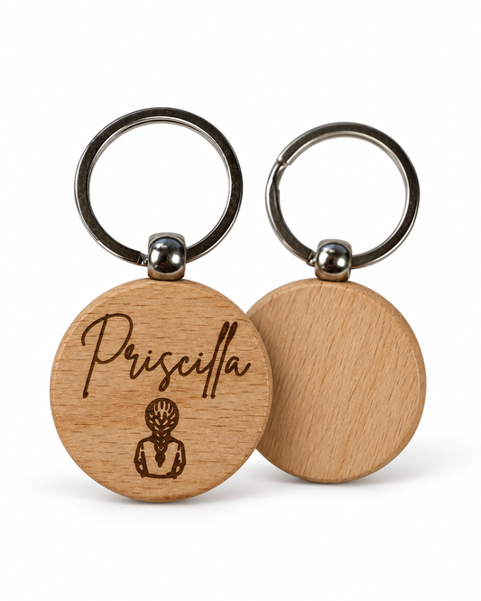 Porte-clés rond en bois gravé personnalisé – photo 1