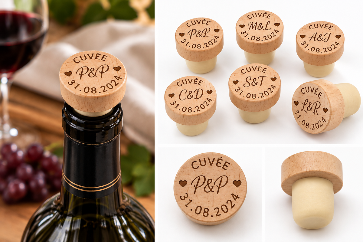Bouchon de bouteille mariage gravé prénoms et date – photo 2