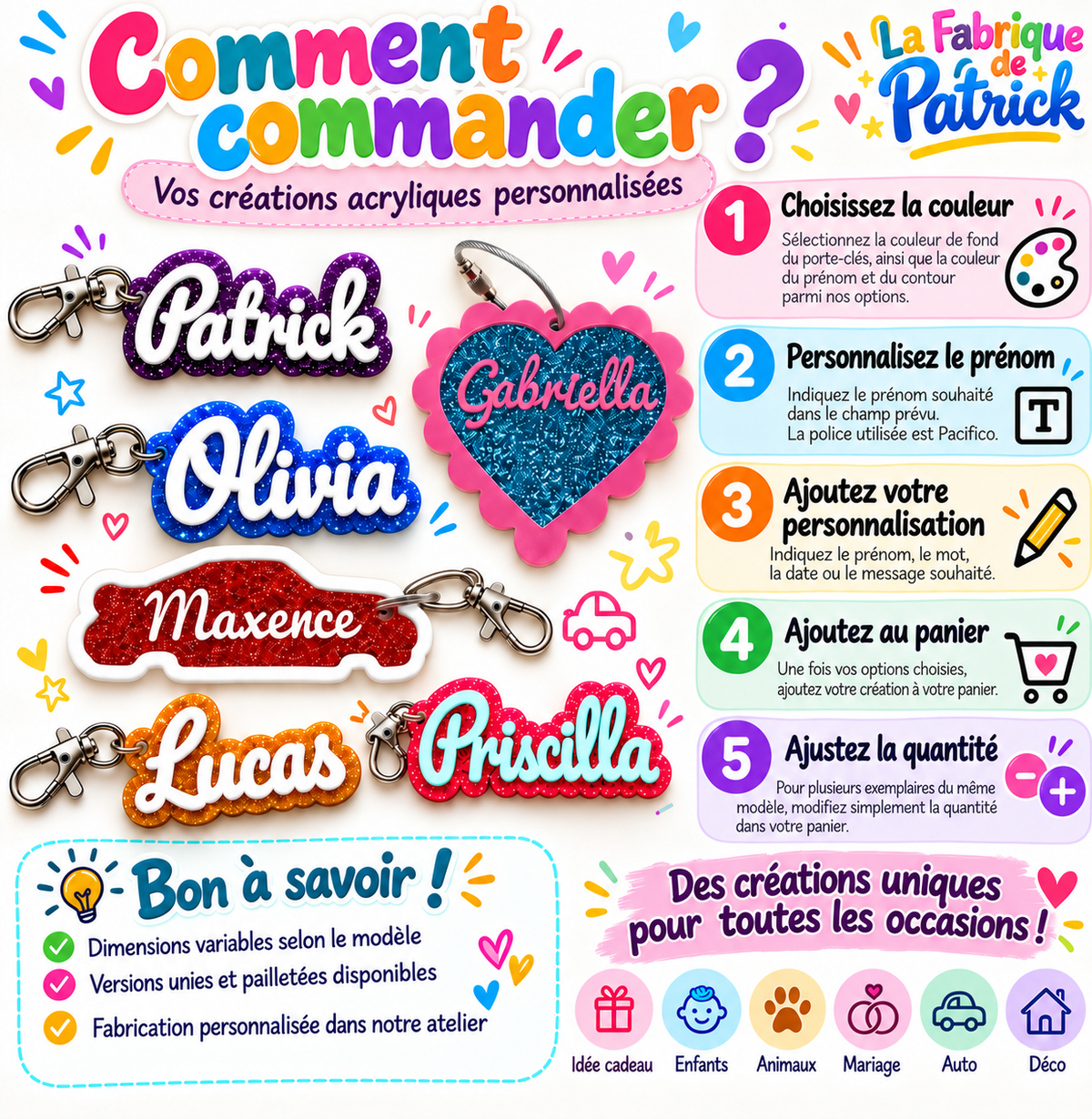 Porte-clés prénom pailleté 2 couches en relief – photo 4