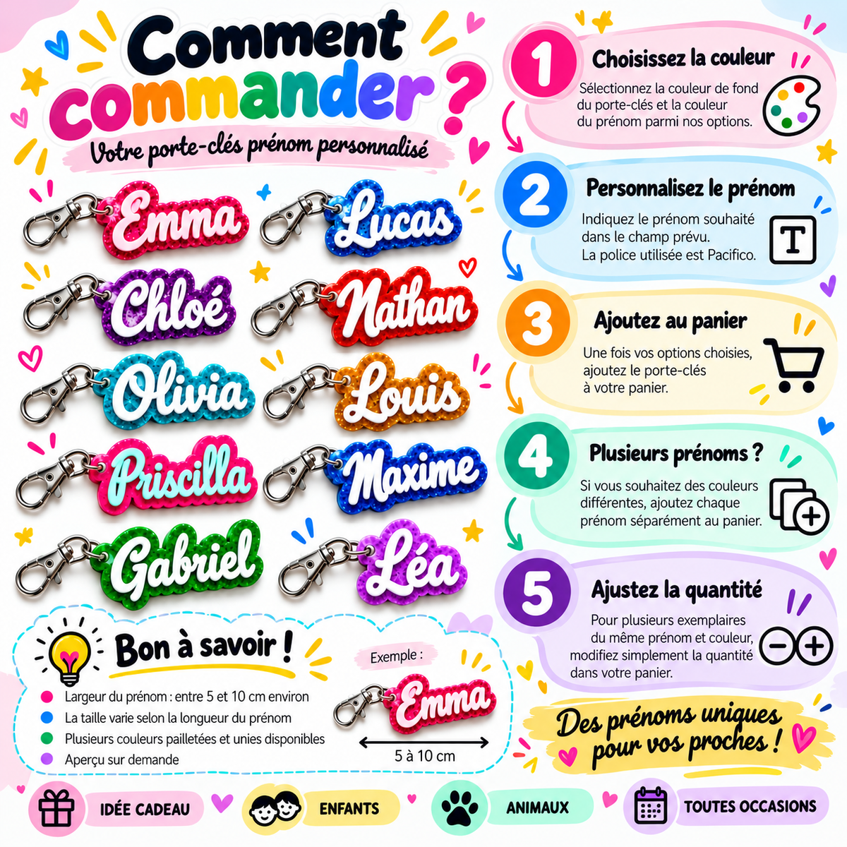 Porte-clés prénom pailleté 2 couches en relief – photo 2