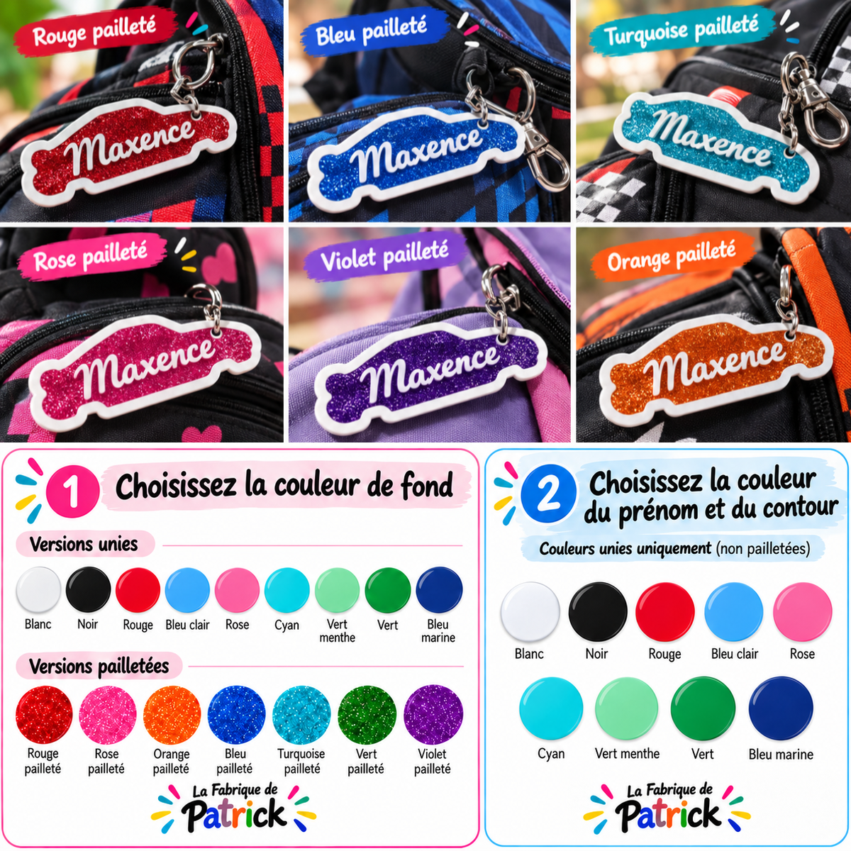 Porte-clés voiture pailleté avec prénom – photo 3
