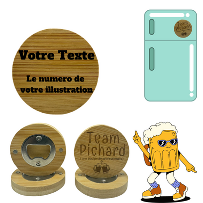 Décapsuleur rond aimanté en bois personnalisé