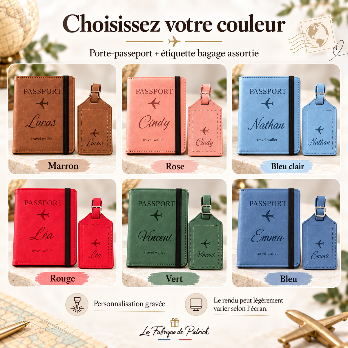 Pack voyage personnalisé protège-passeport et étiquette de bagage – photo 1