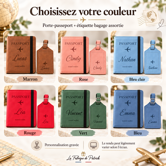 Pack voyage personnalisé protège-passeport et étiquette de bagage – photo 1