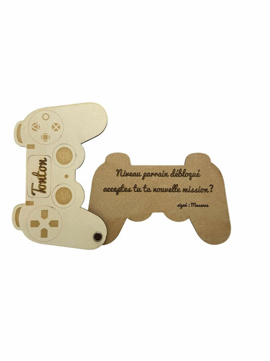 Carte en bois Manette – Demande Parrain personnalisée